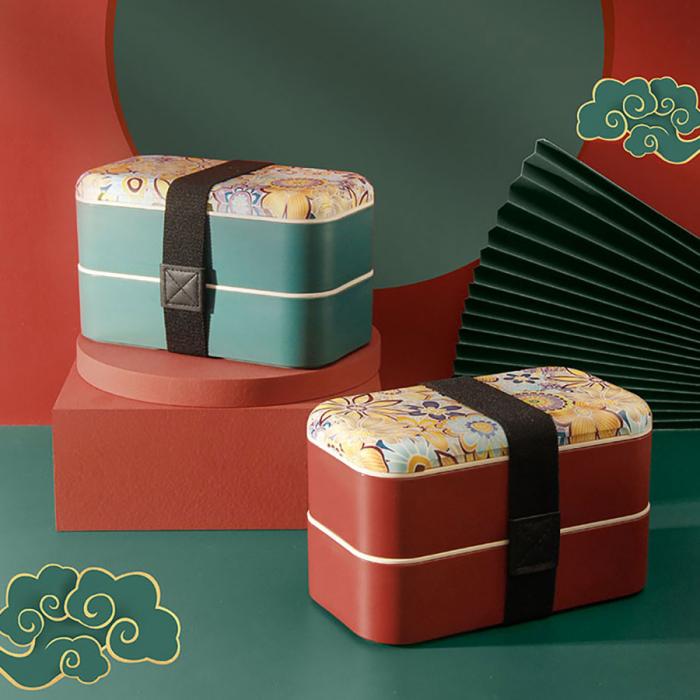 雙層綁帶密封飯盒國(guó)潮1000ml